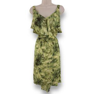 Size 16W 1X GREEN RUFFLE TIE-DYE HIGH-LOW MIDI‎ DRESS Summer Wedding PLUS SIZE